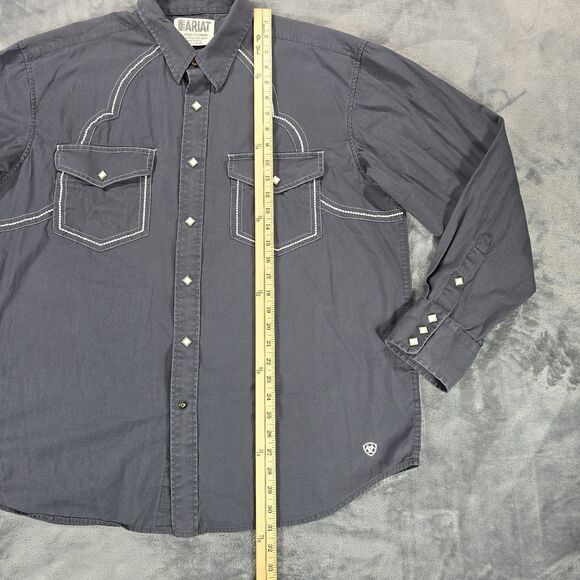 Ariat Shirt Men XL Gray Diamond Pearl Snap Western Flap Pocket Rockabilly Cotton - Picture 9 of 10